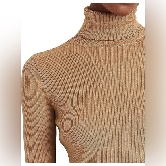 Lauren Ralph Lauren Gold Metallic Ribbed Turtleneck Sweater Size XL - Picture 10 of 11